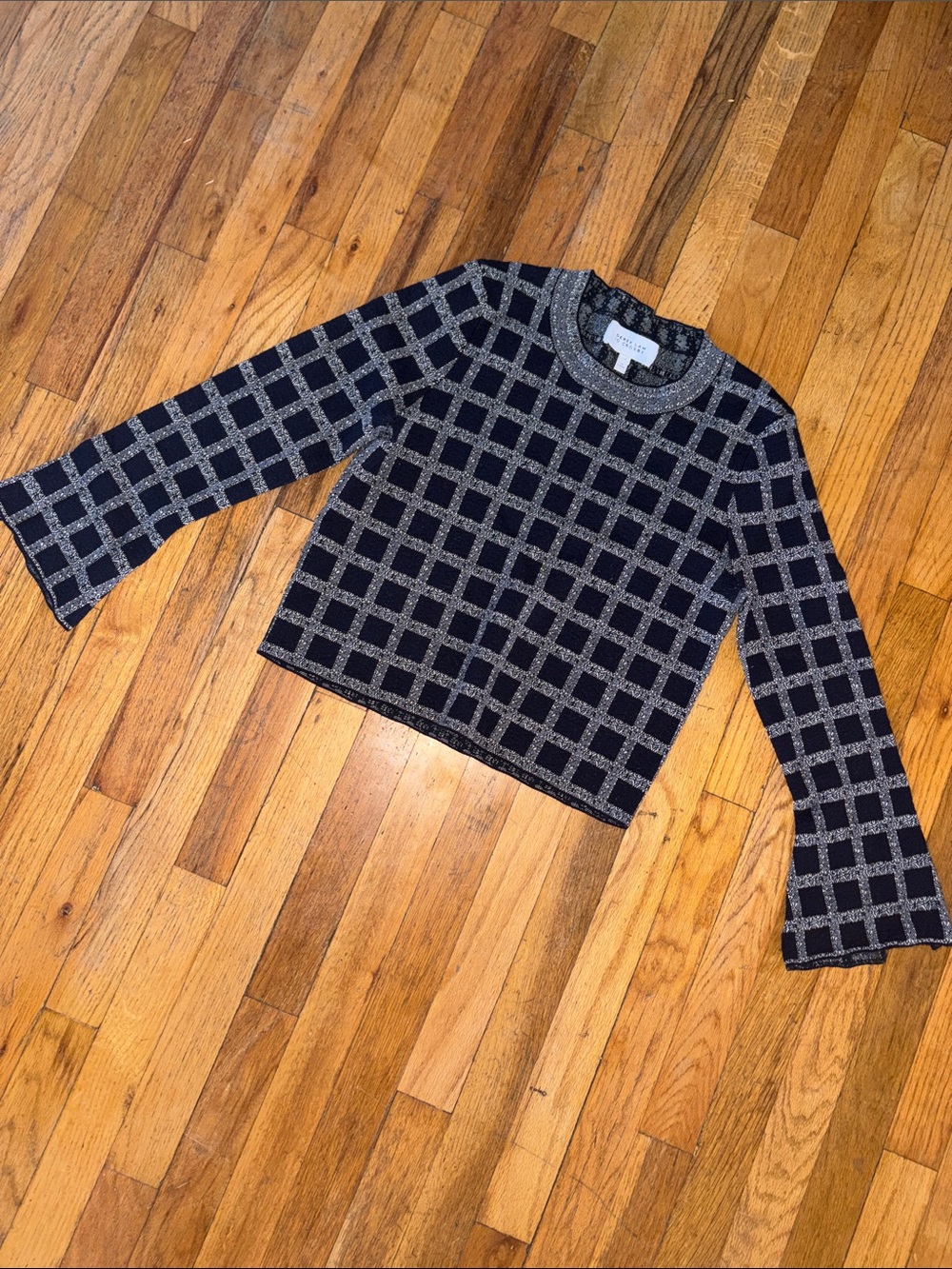 IO Crosby Derek Lam Crewneck Grid Knit Sweater - Blue & White